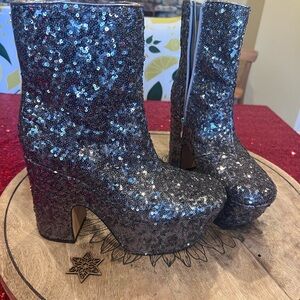 Circus by Sam Edelman silver sequin ankle platform boots